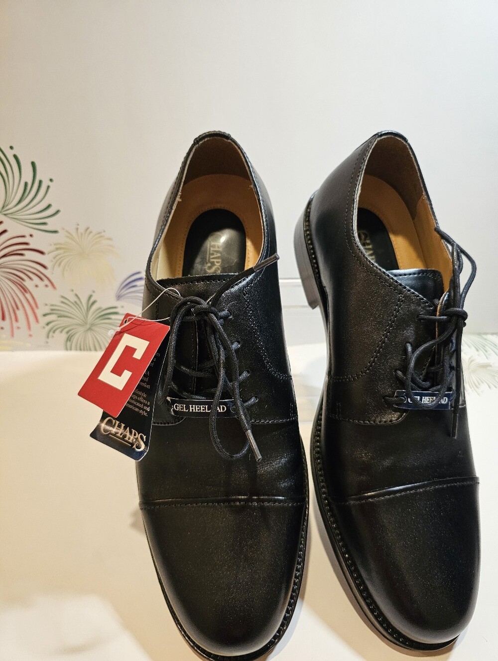 Chaps  Mens Shoes, Black, Leather, 11.5, GEL HEEL PAD,  New W/Tag